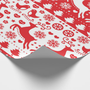 Wrapping Paper RED SCANDINAVIAN CHRISTMAS PATTERN