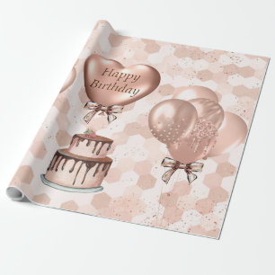 Wrapping Paper Roll 15' Rose Gold Birthday