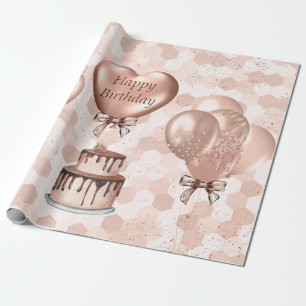 Wrapping Paper Roll 6'  Rose Gold Birthday