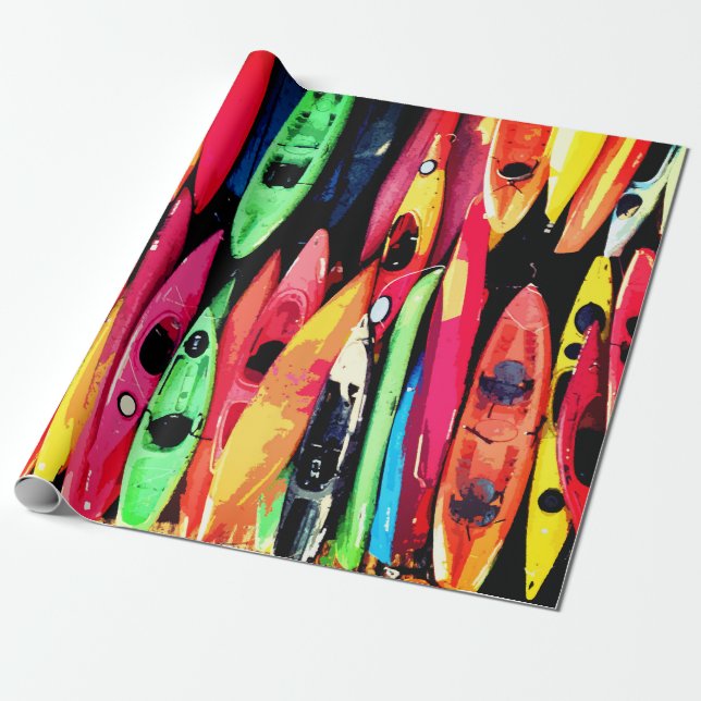 Wrapping Paper Roll Colourful Kayaks Design (Unrolled)