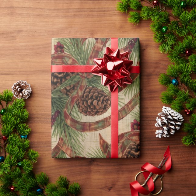 Wrapping Paper Rustic Pinecone Holiday Ribbon (Holiday Gift)