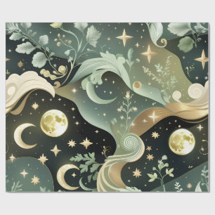 Wrapping Paper - Sage Green Celestial Moon