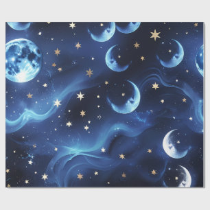 Wrapping Paper Sapphire Blue Celestial Moon