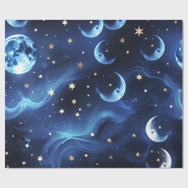 Wrapping Paper Sapphire Blue Celestial Moon (Flat)