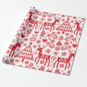Wrapping Paper SCANDINAVIAN CHRISTMAS RED PATTERN