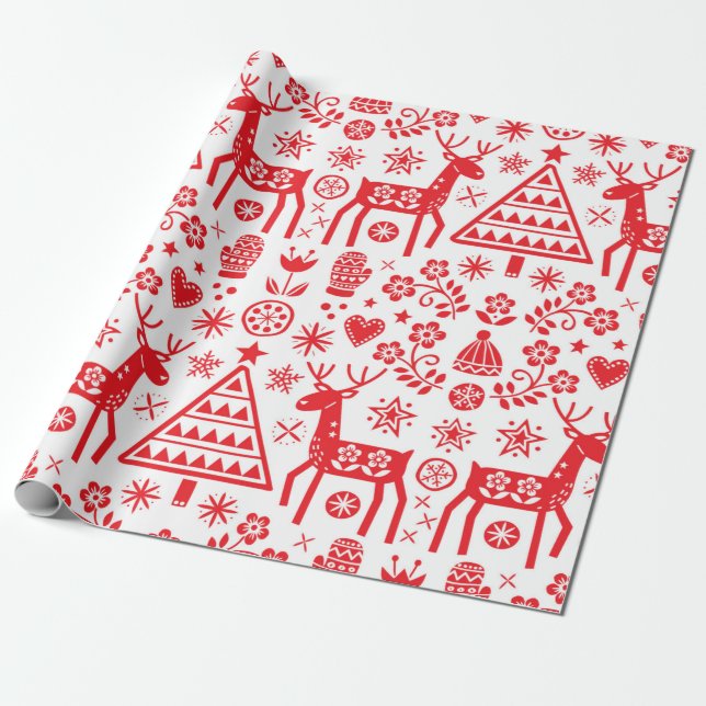 Wrapping Paper SCANDINAVIAN CHRISTMAS RED PATTERN (Unrolled)