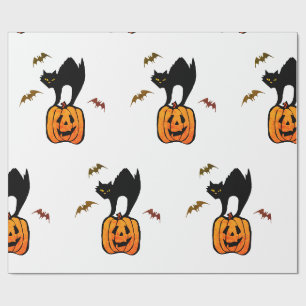 WRAPPING PAPER SCARDY CAT WITH PUMPKIN AND BATS