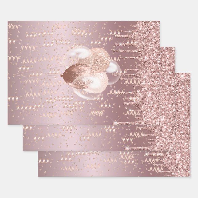 Wrapping Paper Set (3) A Rose Gold Celebration  (Set)