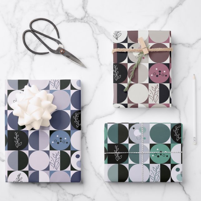 wrapping paper set of 3 sheets abstract pattern (Front)