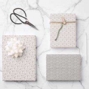 Wrapping Paper Sheet Set - Beige Floral Patterns