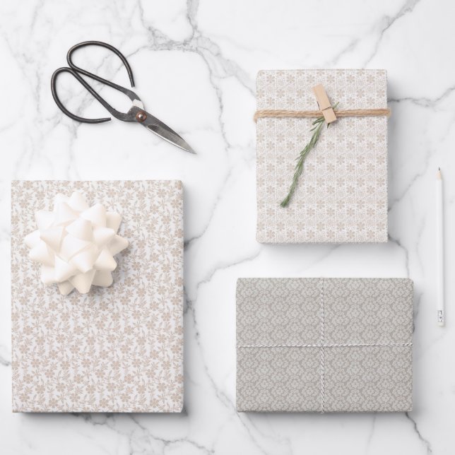 Wrapping Paper Sheet Set - Beige Floral Patterns (Front)