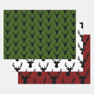 Wrapping Paper Sheet Set - Christmas Stags Head