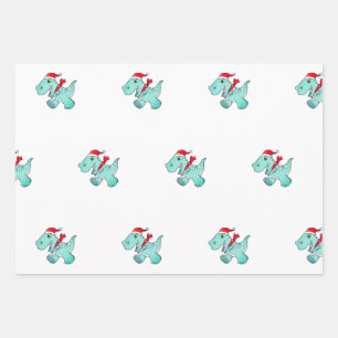 Wrapping Paper Sheet Set Dinosaur in Santa Hat