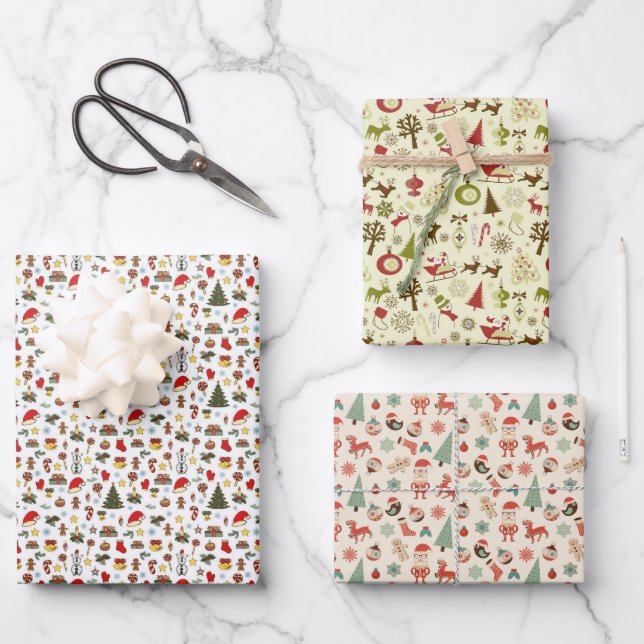 Wrapping Paper Sheet Set Modern Christmas Santa (Front)