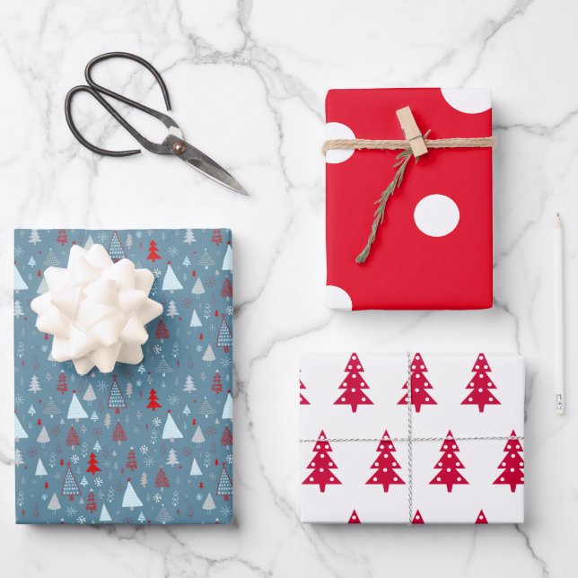 Wrapping Paper Sheet Set Modern Christmas Tree's (Front)