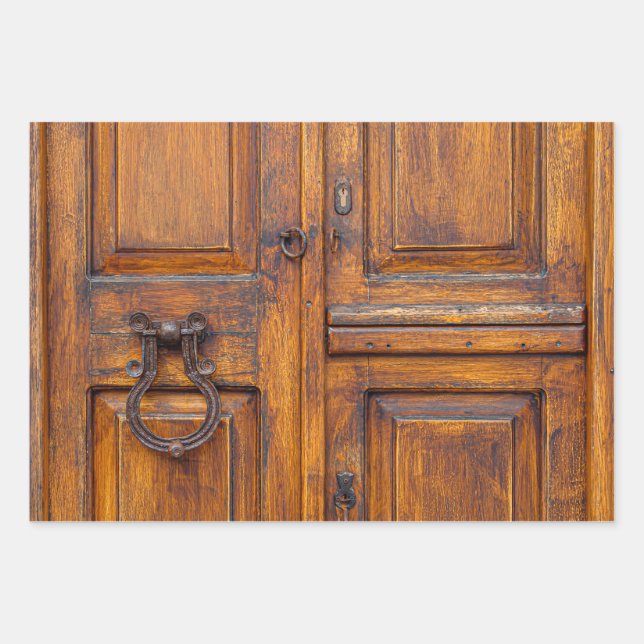 Wrapping Paper Sheet Set - Wooden Door with Handle (Front)