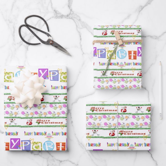Wrapping Paper Sheets Merry Christmas Birthday (Front)