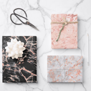 Wrapping Paper Sheets - Rose Gold Marble Pattern