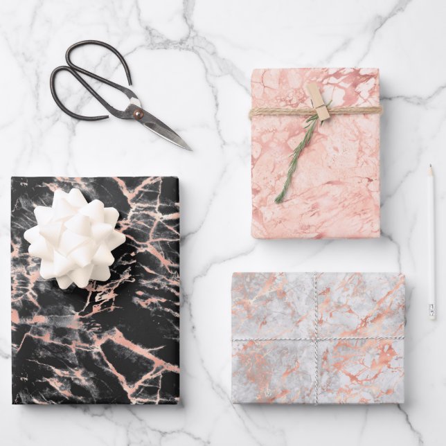 Wrapping Paper Sheets - Rose Gold Marble Pattern (Front)