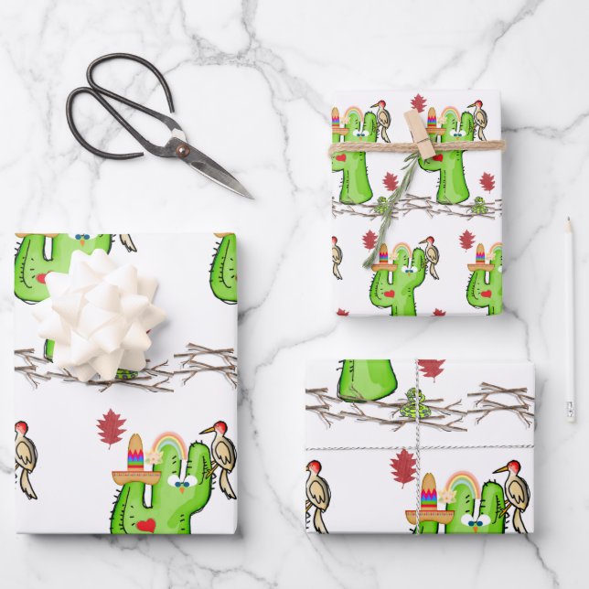 Wrapping Paper Sheets Snake Cactus Bird (Front)