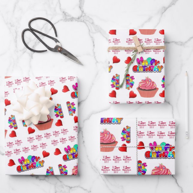 Wrapping Paper Sheets Valentine's Happy Birthday (Front)