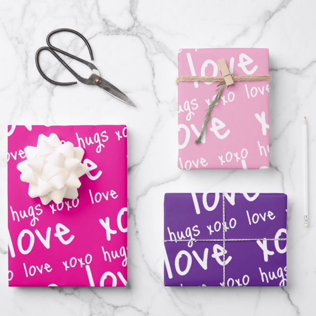 Wrapping Paper Sheets Valentine's Pink Purple  (Front)