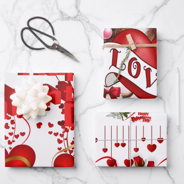 Wrapping Paper Sheets Valentine's Red Hearts Cow (Front)