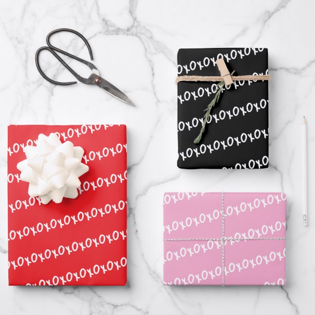 Wrapping Paper Sheets Valentine's Red Pink Black  (Front)