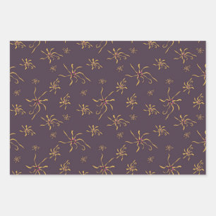 Wrapping paper sheets with witch hazel flowers