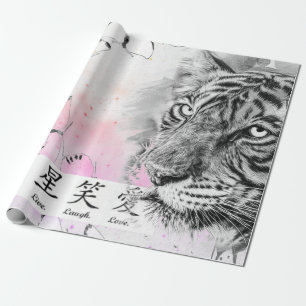 Wrapping Paper TIGER AND BUTTERFLIES IN PINK