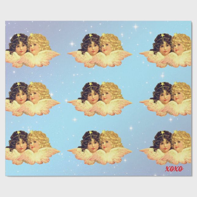WRAPPING PAPER VINTAGE ANGEL STARS IN BLUE (Flat)