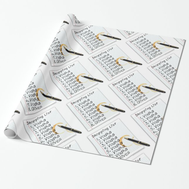 WRAPPING PAPER, VODKA SHOPPING LIST. PAPER (Unrolled)