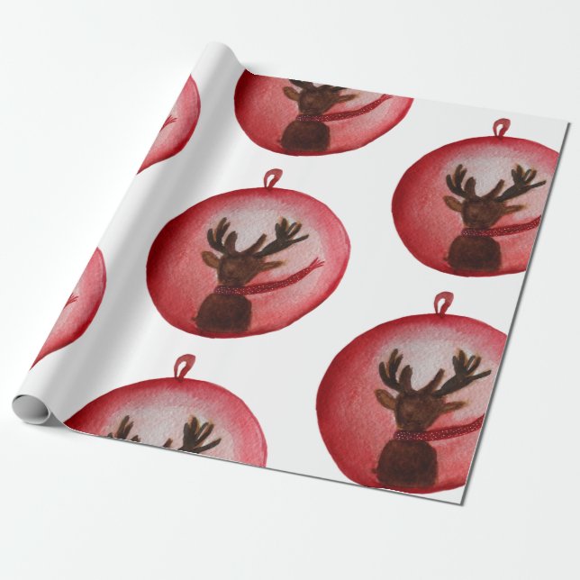 Wrapping Paper Watercolor Deer, Christmas (Unrolled)