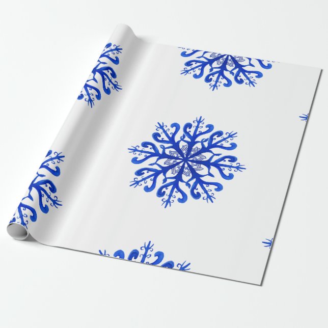 Wrapping Paper Watercolor Snowflakes Christmas (Unrolled)