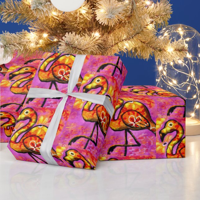 Wrapping Paper - Whimsical Flamingo Abstract Art (Holidays)