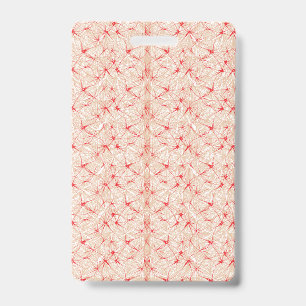 Wrapping paper with a repeating pattern of red, or ID badge