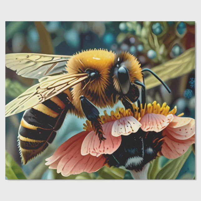 Wrapping Paper with Bee Collecting Pollen (Flat)