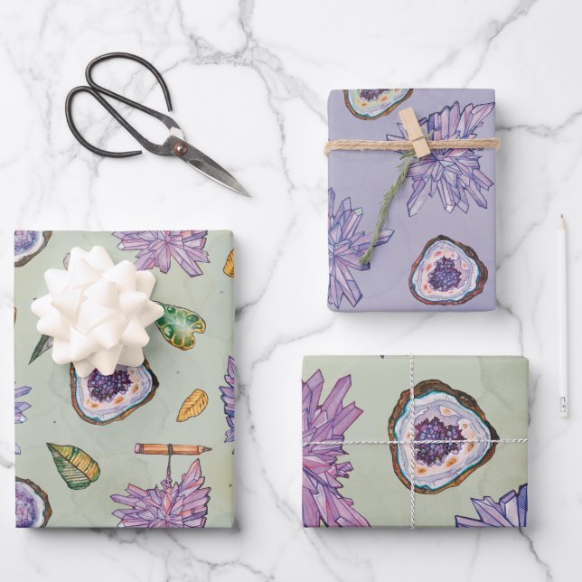 Wrapping Paper with Crystal and Geode Pattern (Front)