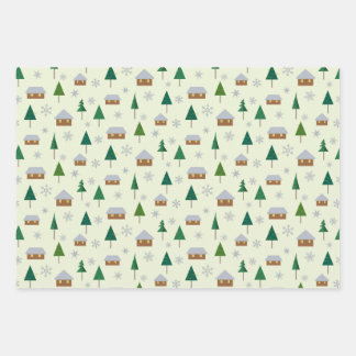 Wrapping paper with fir trees and houses