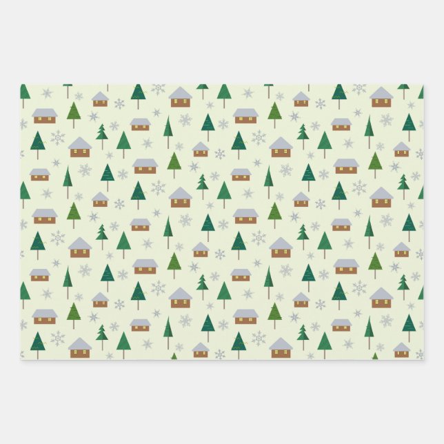 Wrapping paper with fir trees and houses (Front)