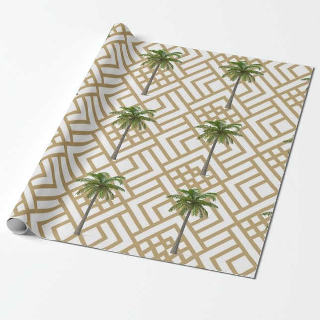 Wrapping Paper with Gold Geometric Design and Tree (Unrolled)