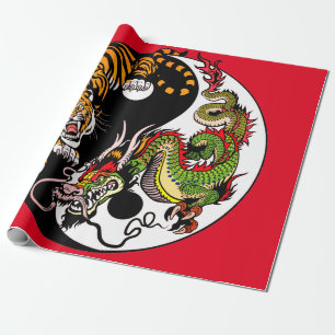WRAPPING PAPER WITH JAPANESE YING AND YANG TIGER