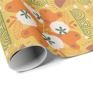 wrapping paper with orange,yellow floral pattern