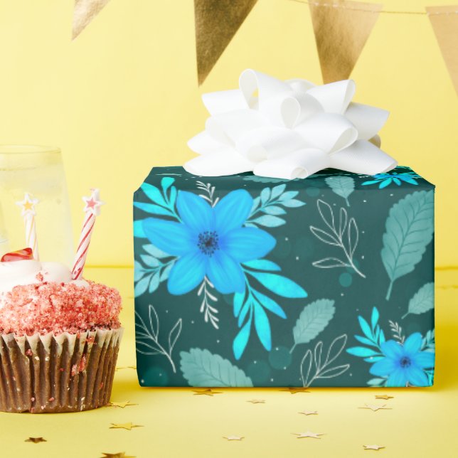 Wrapping paper with Vibrant Blue flowers (Birthday Party)