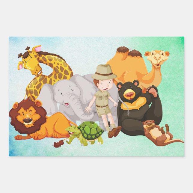 wrapping paper with zoo animals (Front)