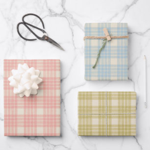 Wrapping retro gingham paper for Christmas