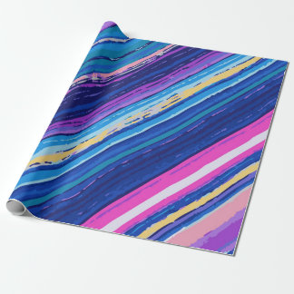 WrappinPink Blue Yellow Abstract Paint Lines Bold Wrapping Paper