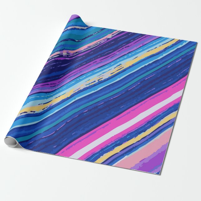 WrappinPink Blue Yellow Abstract Paint Lines Bold Wrapping Paper (Unrolled)