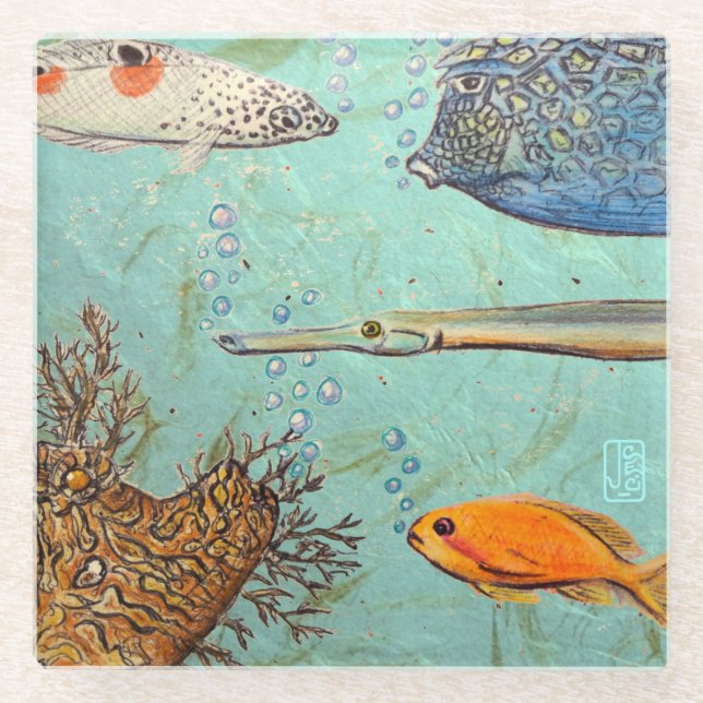 Wrasse & Friends Classy Glass Coaster (Front)