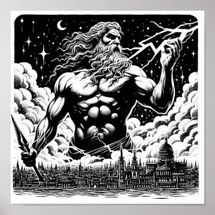 Wrath Of Zeus ink Illustration Greek mythology art Poster